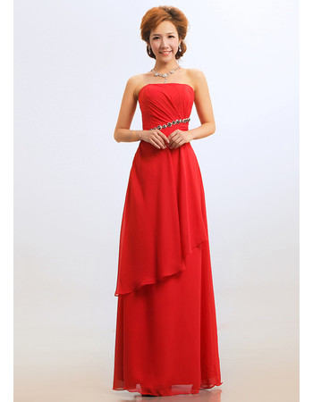 Classy Sheath Strapless Floor Length Chiffon Bridesmaid Dress for Wedding