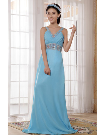 Designer Elegant V-Neck Chiffon Floor Length Sheath Bridesmaid Dress for Spring