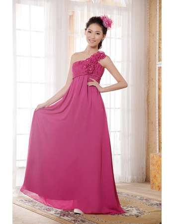 Cheap Custom Empire Waist One Shoulder Chiffon Floor Length Bridesmaid Dress