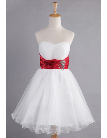 Affordable Simple A-Line Sweetheart Knee Length Organza Bridesmaid Dress