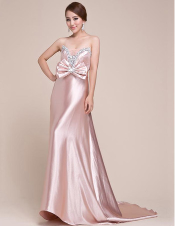 Stunning Satin Sweetheart Sweep Train Sheath Prom Formal Evening for Women