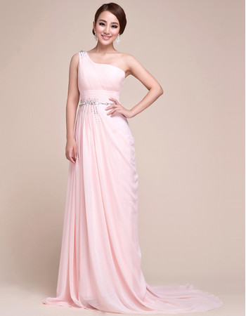 Elegant One Shoulder Chiffon Sweep Train Sheath Prom Evening for Women