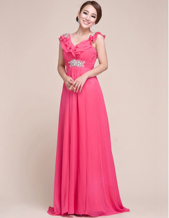 Beautiful Custom V-Neck Chiffon Sweep Train Sheath/ Column Prom Evening for Women