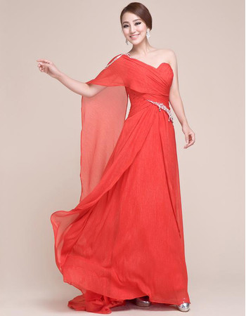 Affordable One Shoulder Chiffon Long Sheath Prom Evening for Women