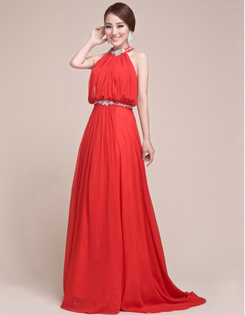 Sexy Sheath Halter Open Back Long Chiffon Prom Evening for Women