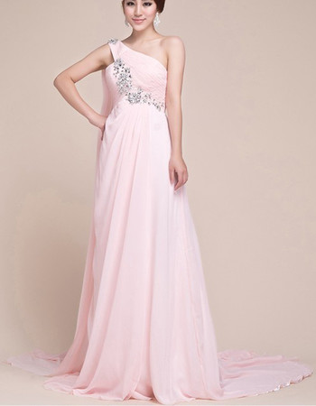 Custom One Shoulder Empire Chiffon Floor Length Prom Evening for Women