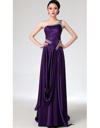 Affordable Beautiful Sheath One Shoulder Satin Long Prom Evening for Women