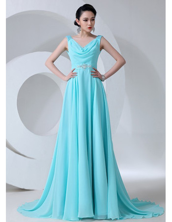 Elegant V-Neck A-Line Chiffon Long Prom Evening for Women