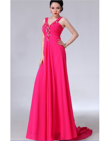 Elegant V-Neck Chiffon Sheath Sweep Train Prom Evening for Women