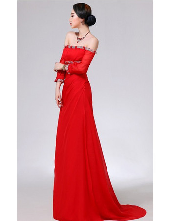 Elegant Off-the-shoulder Long Sleeves Chiffon Prom Evening for Women