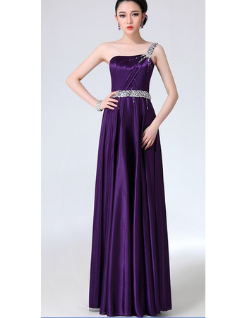 Affordable Elegant One Shoulder Satin Column Long Prom Evening Dress for Women