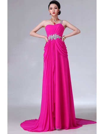 Affordable Designer One Shoulder High Waist Chiffon Column Long Prom Evening Dress for Women