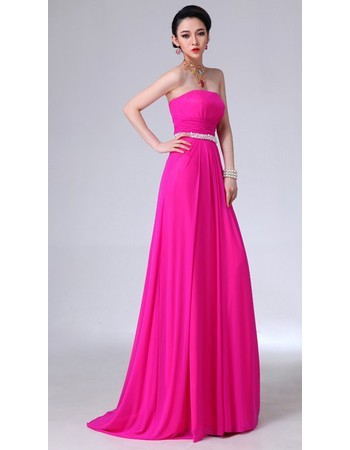 Affordable Simple Sheath Chiffon Strapless Long Prom Evening Dress for Women