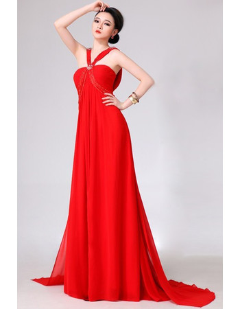 Beautiful Sheath V-Neck High Waist Chiffon Floor Length Prom Evening Dress for Women