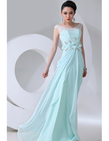 Affordable Designer Chiffon Sheath Scoop Long Prom Evening Dress for Women