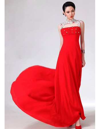 Amazing Mandarin Collar Chiffon Sheath Floor Length Prom Evening Dress for Women