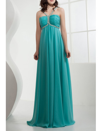 Affordable Chiffon Empire Waist Spaghetti Straps Long Prom Evening Dress for Women