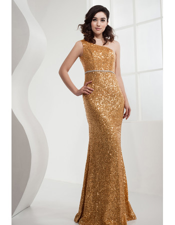 Affordable Gorgeous Sequin One Shoulder Mermaid Long Prom Evening Dress for Women