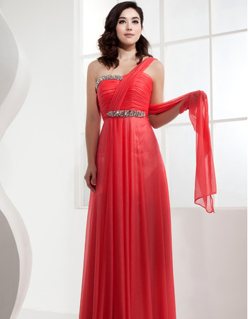 Affordable One Shoulder Chiffon Long Sheath Prom Evening Dress for Women
