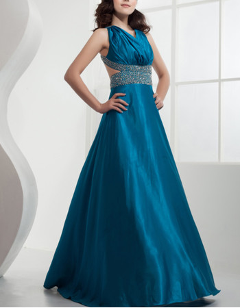 Affordable Sexy Satin A-Line Floor Length V-Neck Prom Evening Dress for Women