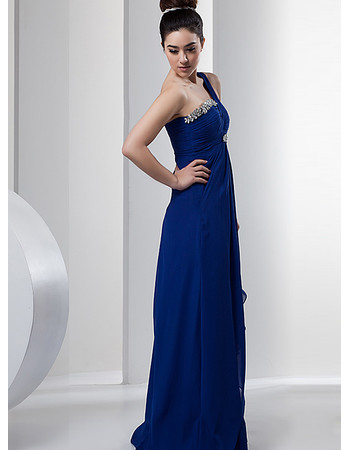 Affordable One Shoulder Chiffon Floor Length Sheath Prom Evening Dress for Women