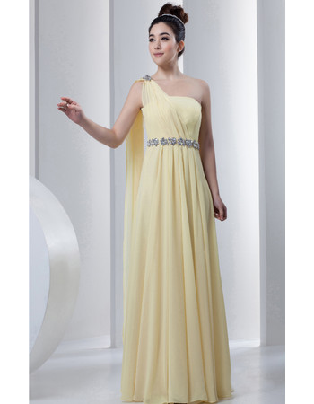 Affordable One Shoulder Chiffon Floor Length Sheath Prom Evening Dress for Women