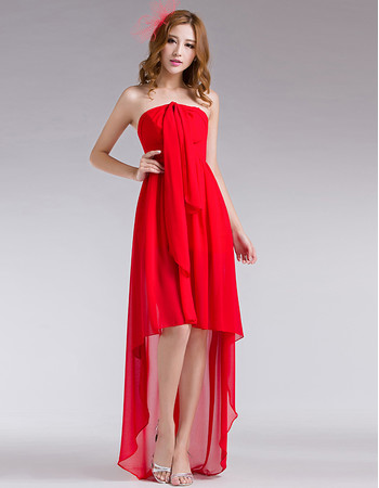 Charming High-Low Chiffon Strapless Prom Evening Dress for Summer