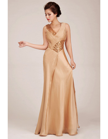 Stunning Sheath V-Neck Long Satin Formal Evening Dress for Women