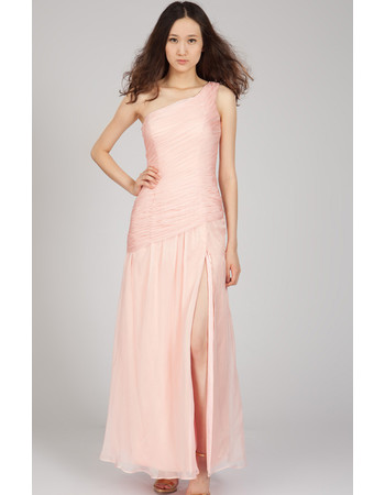 One Shoulder Chiffon Long Sheath Formal Evening Dress for Women