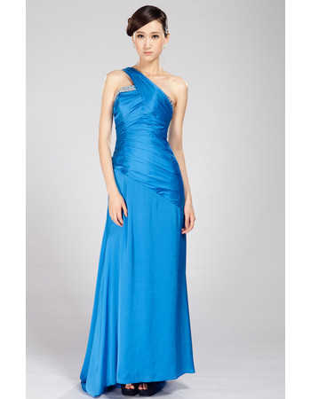 One Shoulder Chiffon Sweep Train Sheath Formal Evening Dress for Women