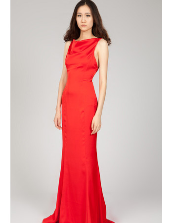 Trendy Backless Sheath Sweep Train Red Chiffon Formal Evening Dress for Women