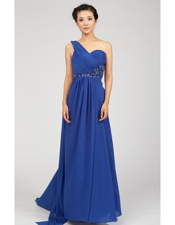 One Shoulder Chiffon Sweep Train Empire Formal Evening Dress for Women