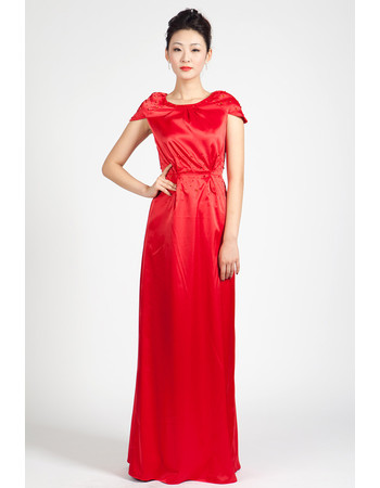 Cap Sleeves Satin Column Floor Length Formal Evening Dress for Women