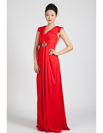 Modern High Waist V-Neck Long Red Chiffon Prom Evening Dress for pregnant Women