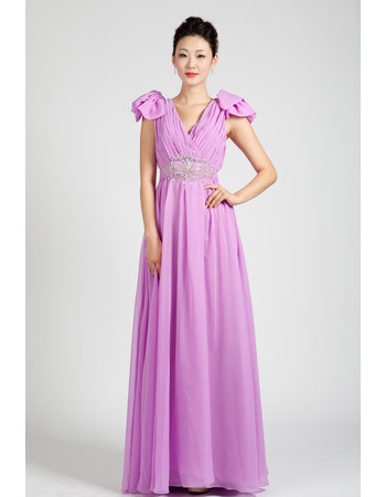 Beautiful Cap Sleeves Chiffon Floor Length A-Line Prom Evening Dress for Women