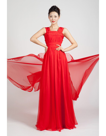 Beautiful Chiffon Long Red Straps A-Line Prom Evening Dress for Women