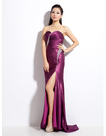 Sexy Satin Sheath Sweetheart Sweep Train Prom Evening Dress for Women