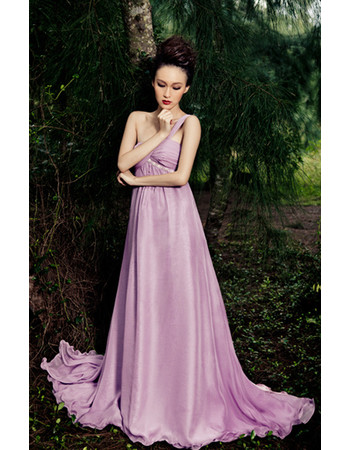Elegant One Shoulder High Waist Chiffon Empire Floor Length Evening Dress for Women