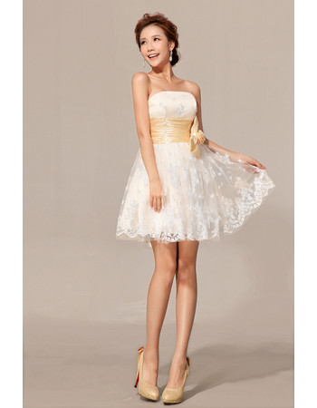Cheap Modern Classy Empire Waist Lace A-Line Strapless Short Beach Wedding Dress