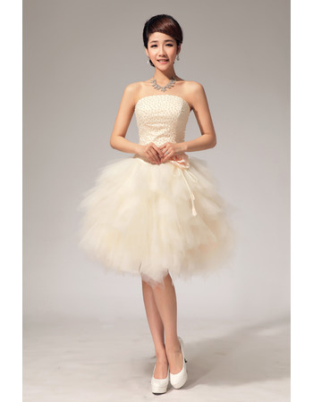 Custom Informal Charming Bubble Skirt Strapless Organza Short Beach Wedding Dress