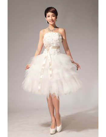 Romantic Stunning Strapless Lace-up Knee Length Tiered Tulle Short Dress for Summer Wedding