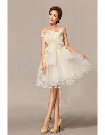 Unique Amazing A-Line Strapless Organza Knee Length Outdoor Wedding Dress with Bow