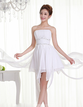 Affordable Beautiful Chiffon A-Line Strapless Short Petite Beach Wedding Dress