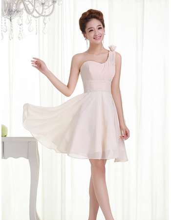 Beautiful One Shoulder Chiffon A-Line Short Petite Wedding Dress for Summer Beach Wedding