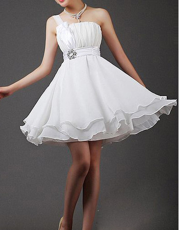 Cheap Custom Beautiful Empire Waist One Shoulder Chiffon A-Line Short Petite Reception Wedding Dress