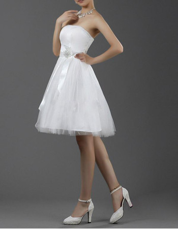 Cheap Simple Classy A-Line Strapless Satin Short Reception Wedding Dress