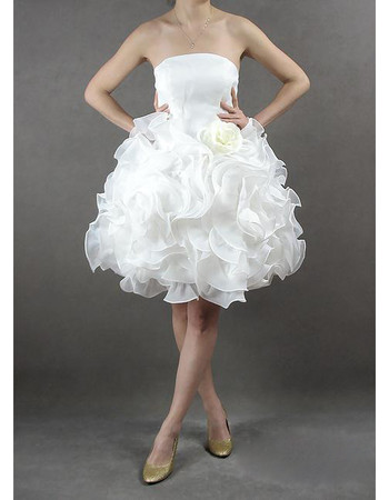 Inexpensive Chic Bubble Skirt Column Strapless Short Beach Wedding Dress