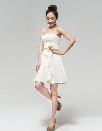 Custom Simple A-Line Strapless Satin Short Petite Reception Wedding Dress with Front Cascade