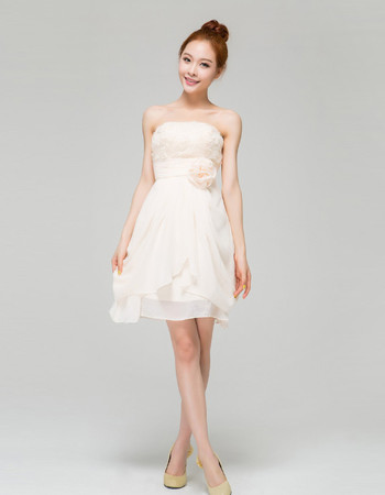 Inexpensive Charming Strapless A-Line Short Beach Chiffon Wedding Dress with 3D Flower