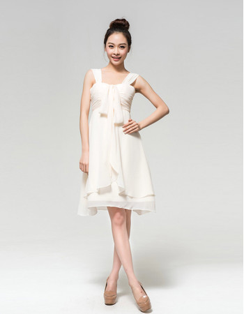 Designer Empire Straps Ruched Chiffon Short Reception Dress for Summer Beach Wedding